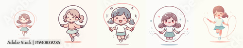 Vector Illustration of a Cute Kids Jumping Rope