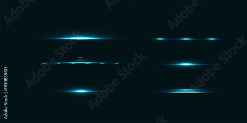 Colorful Star Light Effect Collection with Blue, Golden, and Yellow Glowing Starlight Sparkle Rays and Lens Flare Illumination on Transparent Background