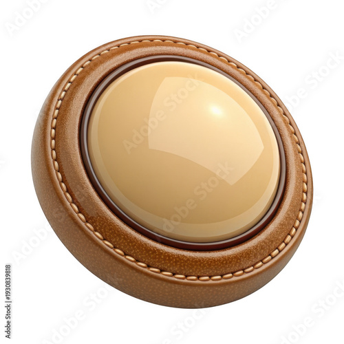 Brown leather button isolated on transparent background