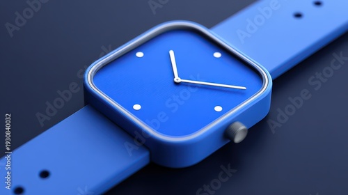 Blue smartwatch with square face and minimalist analog dial on strap
