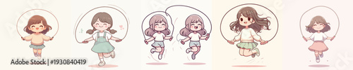 Vector Illustration of a Cute Kids Jumping Rope