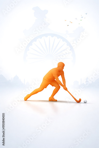 Field hockey player in action with india s national flag backdrop