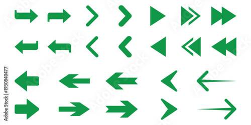 Collection of green arrow icons isolated on transparent background