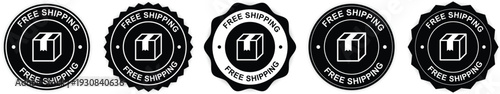 Free Shipping Badge Set with Delivery Box Icon and Retail Promotion Label