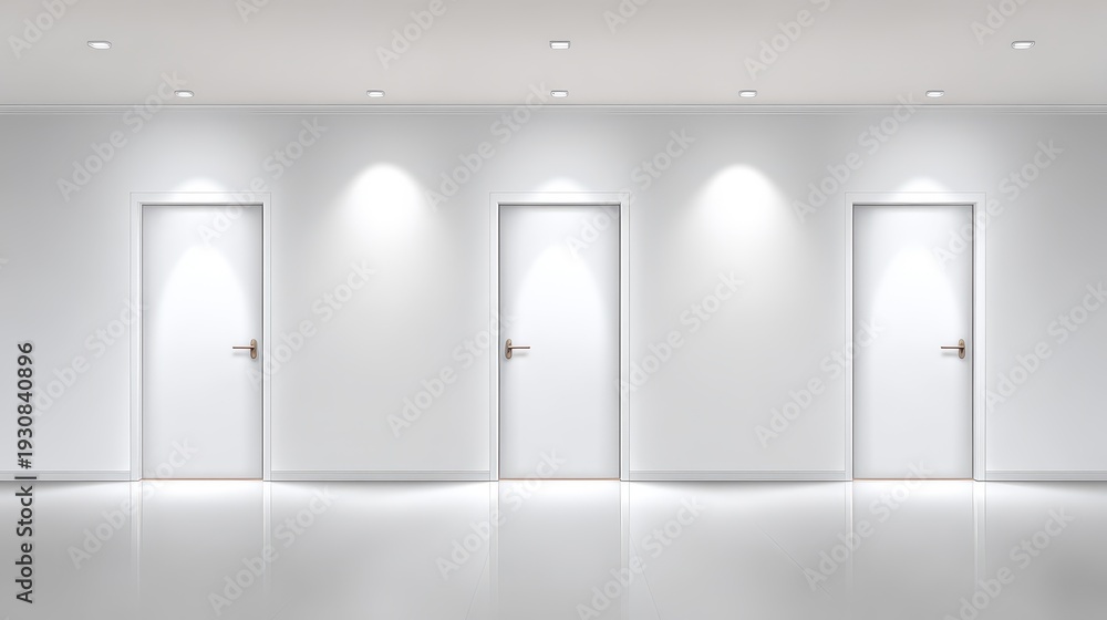custom made wallpaper toronto digitalWhite minimalist hallway with three doors and bright ceiling lights