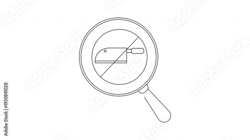 No Knife Magnifying Glass Icon Animation Concept.