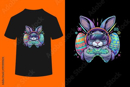 Boys Happy Easter Bunny Egg Video Game Boy Kids Mens Gamer T-Shirt
