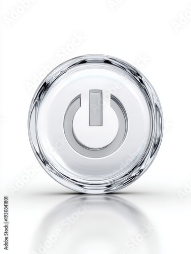 Wallpaper Mural Elegant glass power button icon resting on a reflective white surface Torontodigital.ca