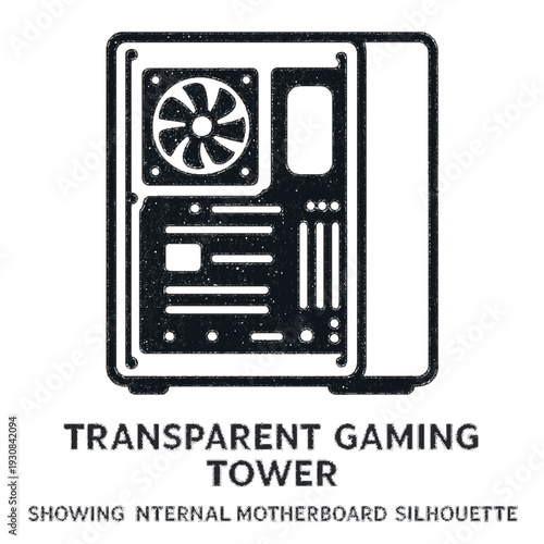 Minimalist Dark Silhouette of Transparent Gaming Desktop Tower with Internal Hardware