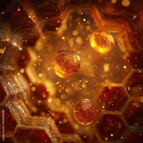 Wallpaper Mural Golden Honeycomb Macro Scene with Glowing Orbs and Sparkling Particles Torontodigital.ca