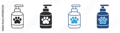 Pet Shampoo Icon Set, Dog Grooming Bottle, Animal Care Product Symbol, Vector Illustration