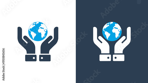 Hands holding a blue globe in a symbolic gesture of protection and care one sentence