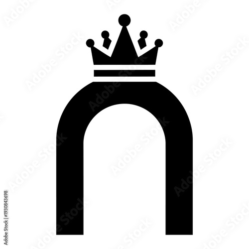 Crown on arch silhouette icon representing royalty and success in minimalist flat style