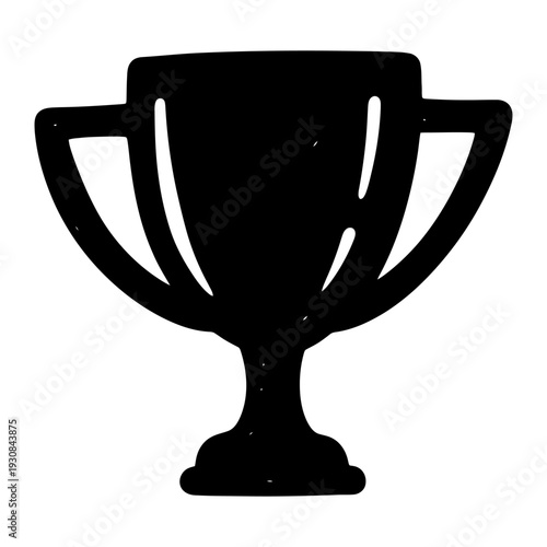 Trophy cup hand-drawn doodle illustration symbolizing victory and achievement in black ink