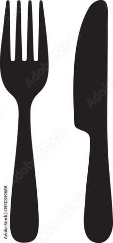 Traditional Fork and Knife Cutlery Silhouette for Food Industry Kitchen Tools and Dining Area Symbols