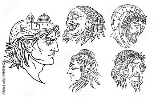 Ancient Portraits Collection: Roman Emperors, Biblical Figures, And Classical Busts Engraving Style