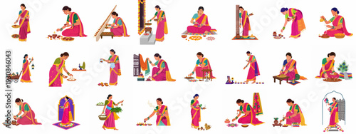 Indian Women Performing Traditional Rituals and Festive Celebrations