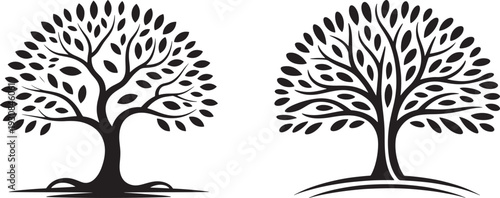 Stylized Silhouette Trees: Organic Nature and Ecology Icons for Environmental and Growth Concepts