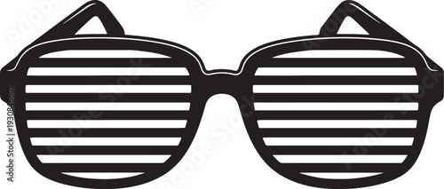 Black shutter sunglasses with white horizontal stripes and pointed accents on a white background also transparent background