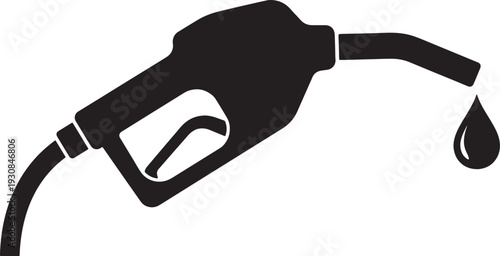Black silhouette of a gasoline nozzle with a dripping fuel drop also transparent background fuel pump