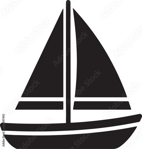 Black silhouette of a sailboat with two triangular sails and a hull also transparent background white