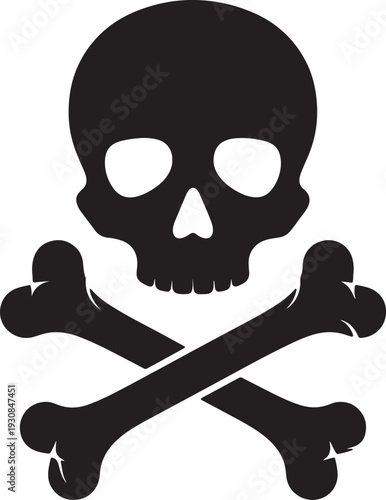 Black skull and crossbones silhouette on white background also transparent background