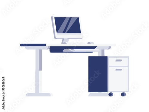 Modern Ergonomic Office Desk Setup with Computer and Mobile Storage Unit