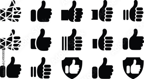 Thumb Up Collection Silhouette Icon Set Thumbs Up Typography Silhouette Icon Pack