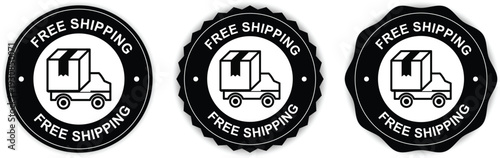 Free Shipping Delivery Truck Badge Set with Package Box Icon and Retail Shipping Label
