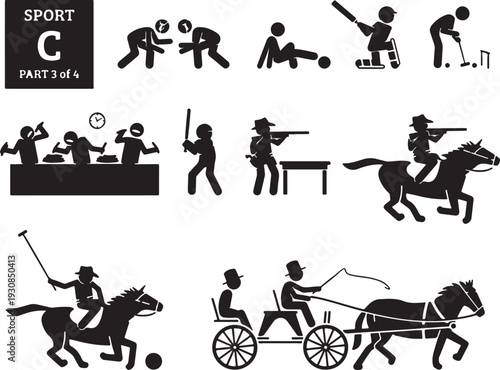 Sports Pictograms Set Featuring Horse Riding and Shooting