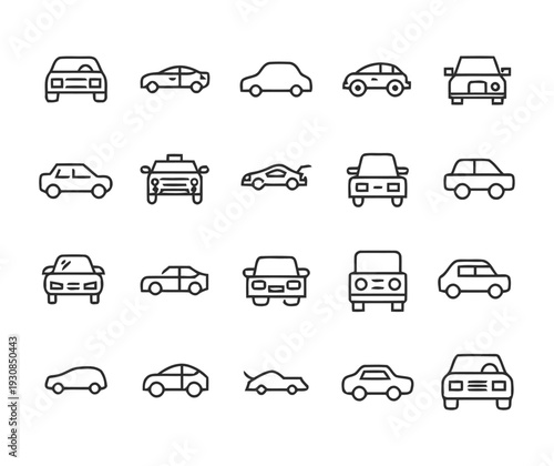 Collection of various car icons representing different types of automobiles and vehicles
