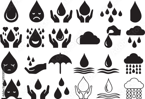 Collection of water droplet and rain icons