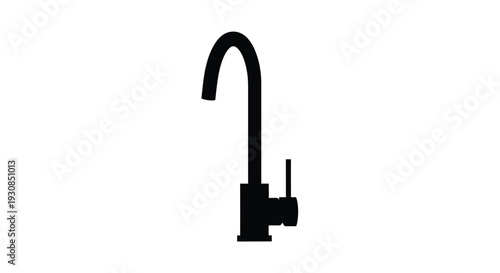 A modern kitchen faucet depicted in stark black silhouette