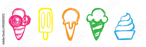 Ice cream crayon icon, chalk icecream cone