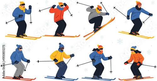 Skiers Winter Activity Motion Snowboarding People Sports