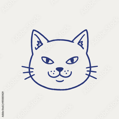Sarcastic grin cat head vector line art facial expression smirk face clever pet character humor business irony