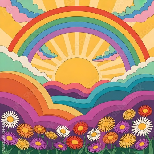 Retro Rainbow Landscape