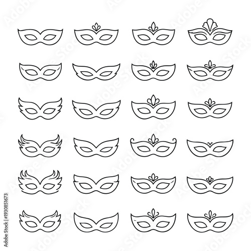 Collection of 1 (2).eps stylized masks in various designs and shapes displayed on a clean white background