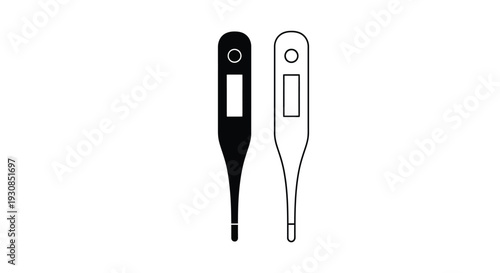 Two digital thermometers one black and one white in silhouette