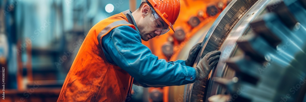 Obraz premium a mechanical engineer works on a huge metal machine