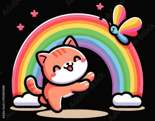 Cat Rainbow Funny Printable Design - printable editable vector art file.