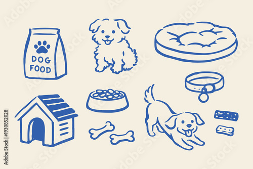 Dog care accessories doodle vector illustration
