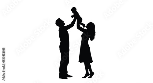 A loving family moment captured in a striking black silhouette