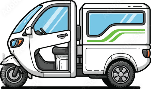 Electric tuk-tuk vehicle for urban transportation and delivery services isolated on transparent background, Vector