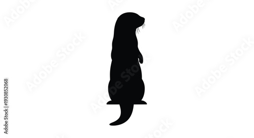 A striking black silhouette of an otter standing upright
