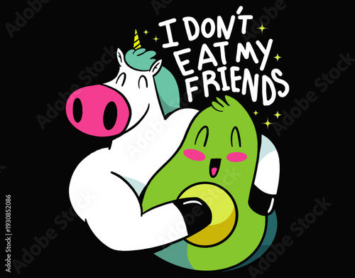 Don’t Eat My Friends Unicorn Cut File, Avocado - printable editable vector art file.