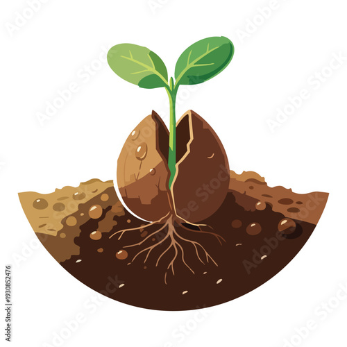 Vector illustration of a sweet chocolate cake with mint decoration and a dark cocoa drink cup, featuring a brown cartoon candy symbol design for a cafe food icon