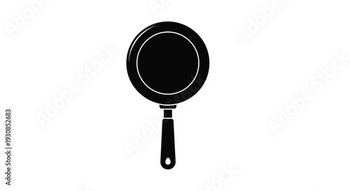 A simple black frying pan graphic on a white background silhouette