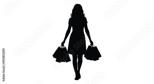 Woman carrying shopping bags walks forward a striking silhouette