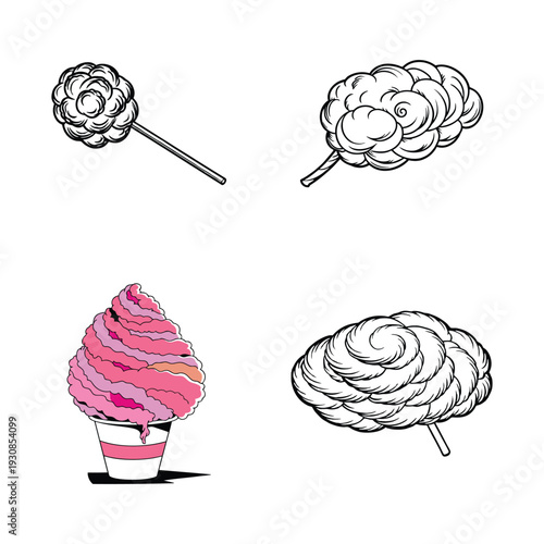 A set of cotton candy isolated on a white background